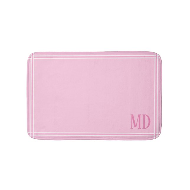 Light Pink and White Striped Custom Initials Bath Mat (Front)