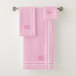 Light Pink and White Striped Custom Initials Bath Towel Set