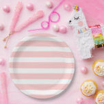 Light Pink and White Stripes Paper Plate<br><div class="desc">Custom designed paper party plates with a chic preppy nautical stripe pattern. Click Customise It to personalise the design with your own text and images to create a unique one of a kind design to match any party decor!</div>