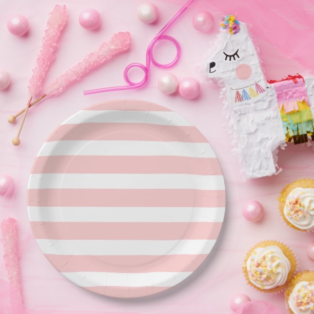 Light Pink and White Stripes Paper Plate (Party)