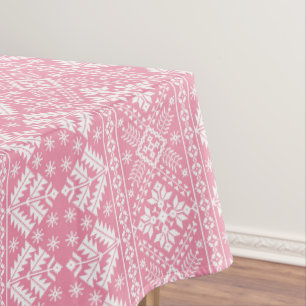 Light Pink and White Winter Fair Isle Christmas Tablecloth