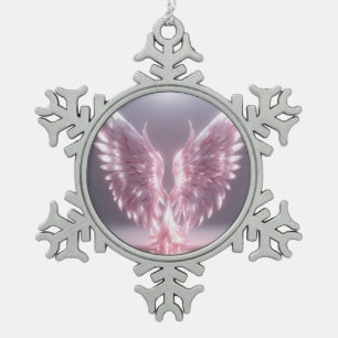 light pink angel wing symbol snowflake pewter christmas ornament