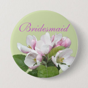 Light pink apple flower bridesmaid 7.5 cm round badge
