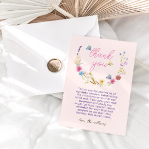 Light Pink Baby Girl Shower Wildflower Thank You Card