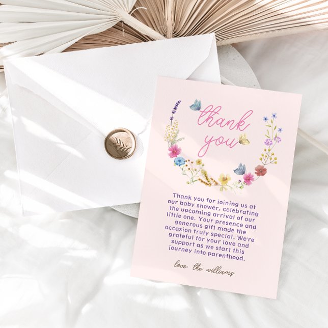 Light Pink Baby Girl Shower Wildflower Thank You Card (Creator Uploaded)