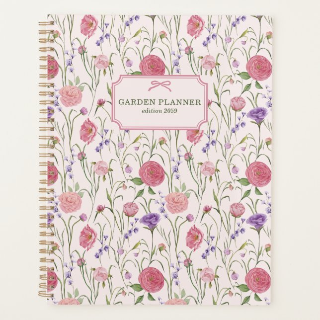 Light pink background, meadow, floral garden   planner (Front)