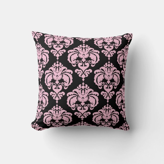 Light Pink & Black Damask Modern Elegant Pattern Cushion (Front)