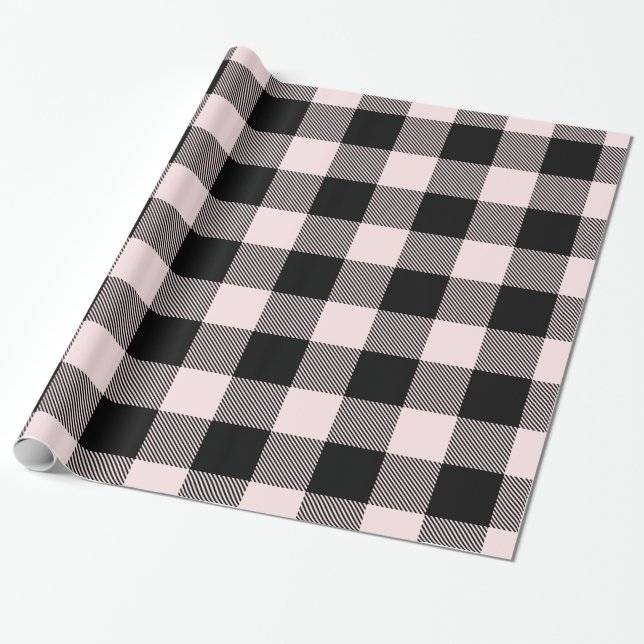 Light Pink Black Huge Buffalo Plaid Lumberjack Wrapping Paper (Unrolled)
