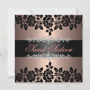 Light Pink & Black Rose Sweet 16 Invitation