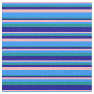 Light Pink, Blue, Dark Cyan & Dark Blue Stripes Fabric