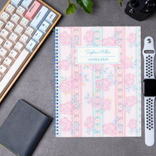 Light Pink Blue Floral Coquette Personalised Name Notebook