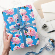 Light pink blue sky peonies - wrapping paper