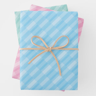 Light Pink Blue Teal Wrapping Paper Flat Sheet Set