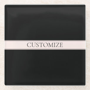 Light Pink Blush Stripe & Elegant Editable Text Glass Coaster
