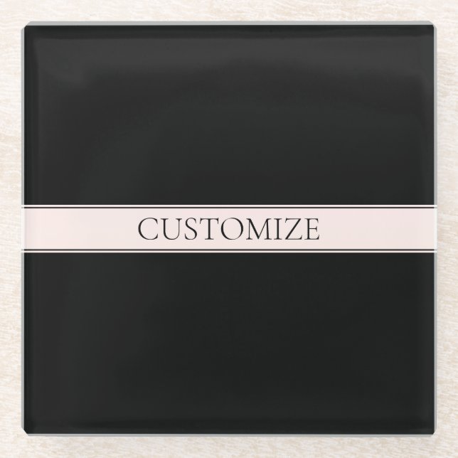Light Pink Blush Stripe & Elegant Editable Text Glass Coaster (Front)