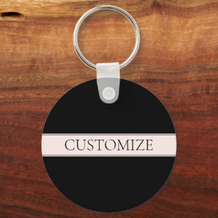Light Pink Blush Stripe & Elegant Editable Text Key Ring
