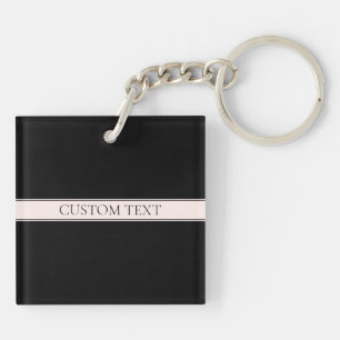 Light Pink Blush Stripe & Elegant Editable Text Key Ring