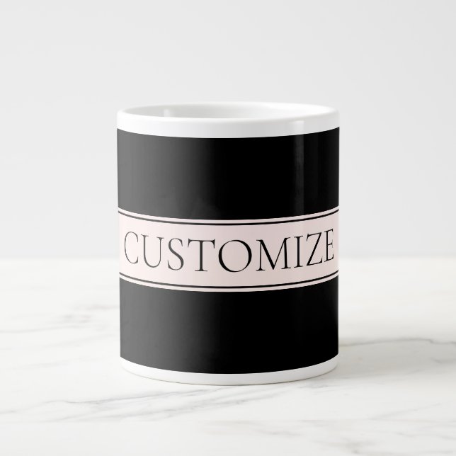 Light Pink Blush Stripe & Elegant Editable Text Large Coffee Mug (Front)