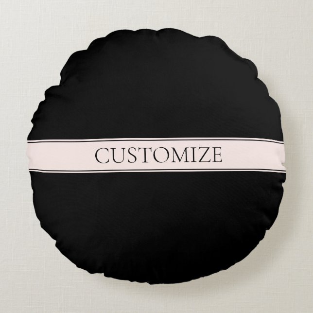Light Pink Blush Stripe & Elegant Editable Text Round Cushion (Front)