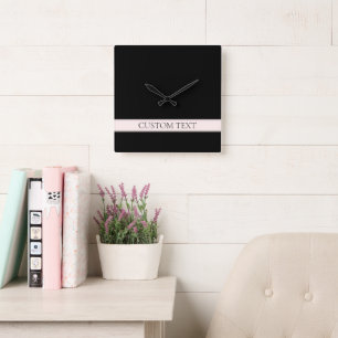 Light Pink Blush Stripe & Elegant Editable Text Square Wall Clock