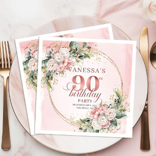 Light Pink Bohemian Floral 90th Birthday Party  Napkin