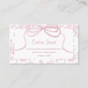 Light Pink Bow and Toile Baby Shower Enclosure Card