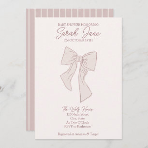 light pink bow drawing baby shower invitation