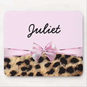 Light Pink Bow & Leopard Cheetah Print Mouse Pad