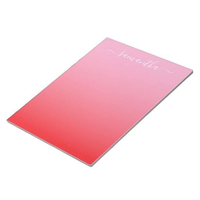 Light Pink Bright Red Gradient Girly Signature Notepad (Angled)
