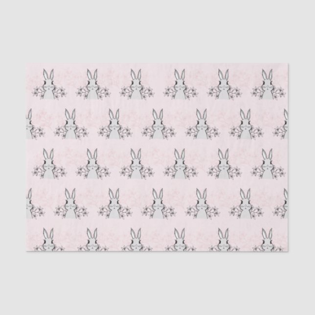 Light Pink Bunny Easter Floral Tissue Paper (Front)