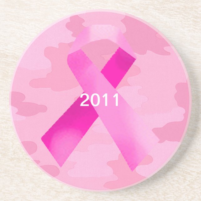 Light Pink Camouflage Pink Ribbon Date Coaster (Front)
