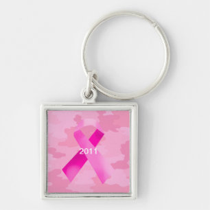 Light Pink Camouflage Pink Ribbon Date Key Chain