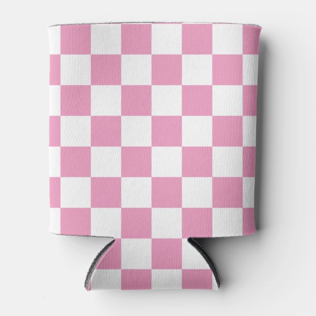 Light Pink Chequerboard Pattern Can Cooler (Front)