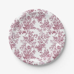 Light Pink Chinoiserie Vine Toile Garden Party Pap Paper Plate