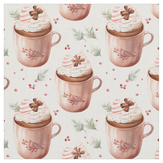 Light Pink Coffee Cups Fabric (Close Up)