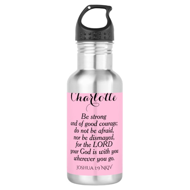 Light Pink Courage Bible Verse Custom Name Simple 710 Ml Water Bottle (Front)