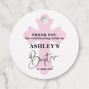 Light Pink Cross Baptism Thank you Favor Tags