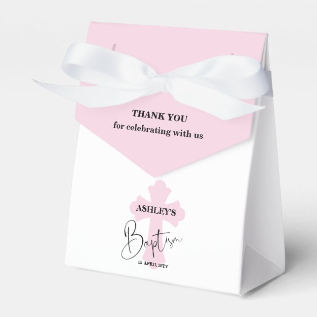 Light Pink Cross Baptism Thank you Favour Box (Front Side)