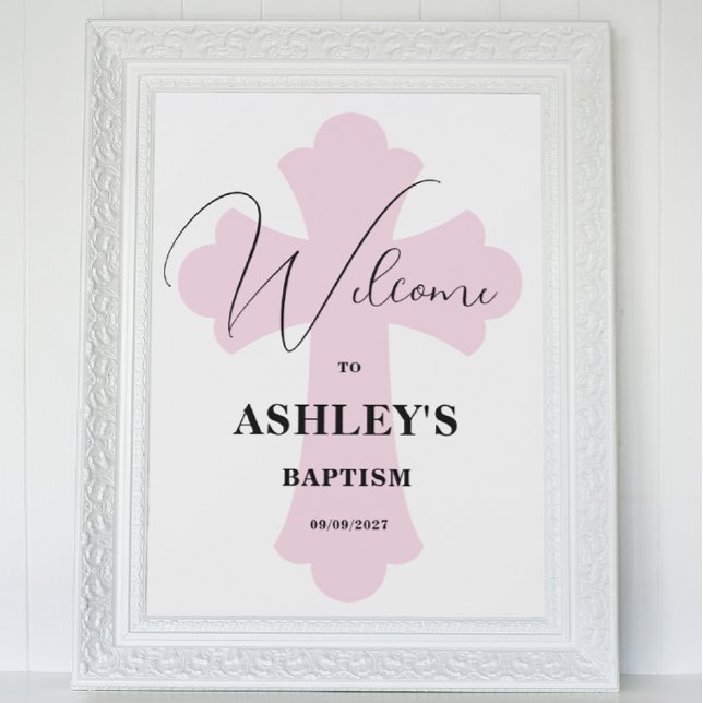 Light Pink Cross Baptism Welcome Sign (Creator Uploaded)