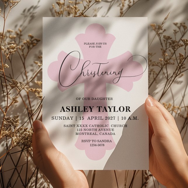 Light Pink Cross Christening invitation (Creator Uploaded)