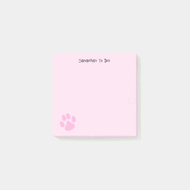 Light Pink Cute Pawprint Personalizable To Do Post-it Notes (Front)