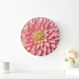 Light Pink Dahlia Floral Large Clock