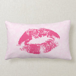 Light Pink Damask And Pink Lips Lumbar Cushion