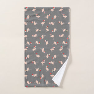 Light Pink Dark Grey Christmas Flamingo Pattern Hand Towel