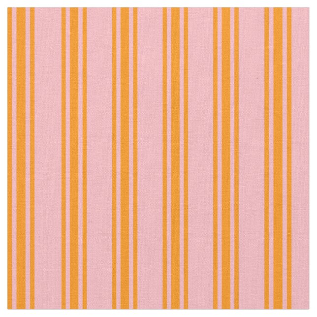 Light Pink & Dark Orange Coloured Stripes Fabric (Close Up)