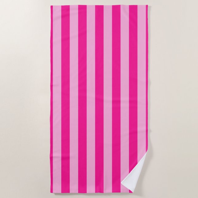 Light Pink & Deep Pink Stripes Beach Towel (Front)