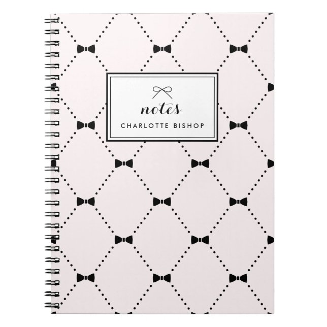 Light Pink Diamond Bows Pattern Personalised Notebook (Front)