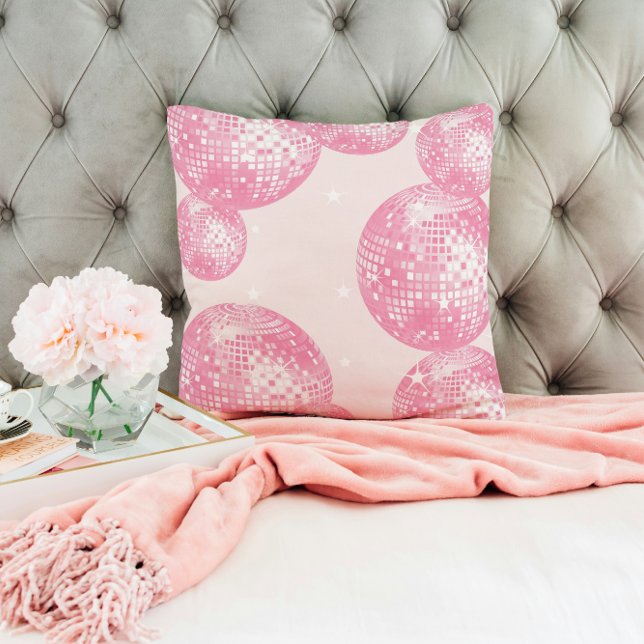 Light Pink Disco Balls, Girly Retro Style Cushion (Creator Uploaded)