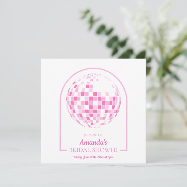 Light Pink Disco Boogie Bridal Shower Invitation (Standing Front)