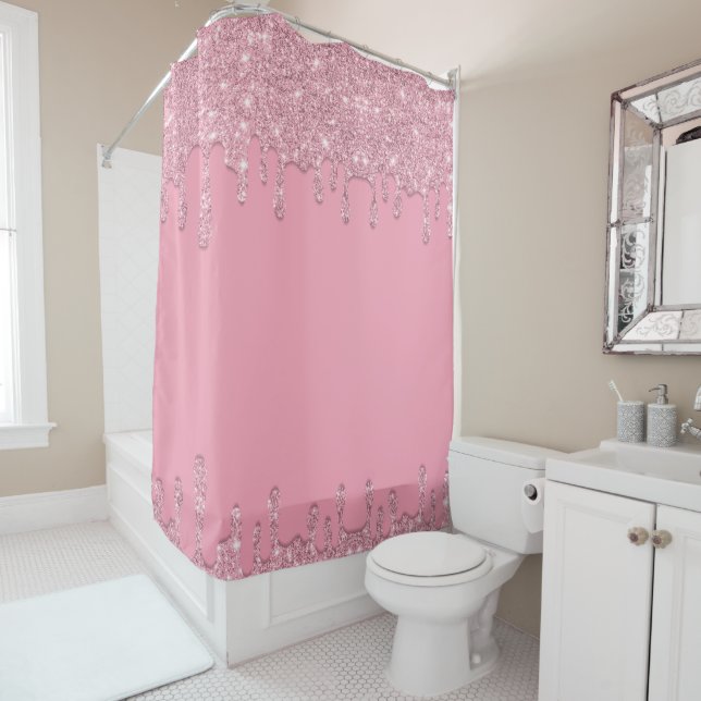 Light Pink Dripping Glitter  Shower Curtain (In Situ)